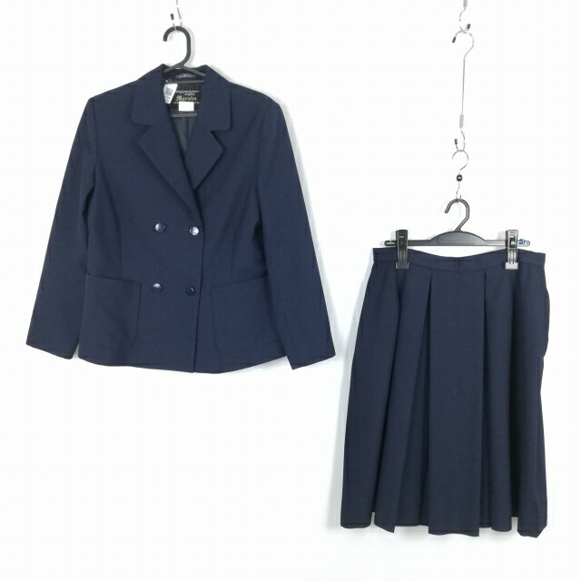 ブレザー スカート 上下2点セット 大きいサイズ 冬物 女子 学生服 中学 高校 紺 制服 中古 ランクC EY7146