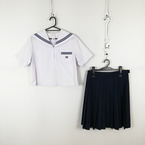 セーラー服 スカート 上下2点セット 大きいサイズ カンコー 夏物 青3本線 女子 学生服 兵庫大的中学 白 制服 中古 ランクC EY8096 セーラー服 スカート 上下2点セット 大きいサイズ カンコー 夏物 青3本線 女子 学生服 兵庫大的中学 白 制服 中古 ランクC EY8096