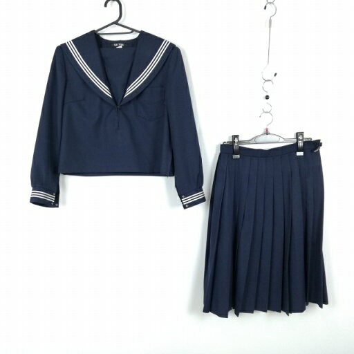 セーラー服 スカート 上下2点セット 冬物 白3本線 女子 学生服 中学 高校 紺 制服 中古 ランクC EY9374 セーラー服 スカート 上下2点セット 冬物 白3本線 女子 学生服 中学 高校 紺 制服 中古 ランクC EY9374