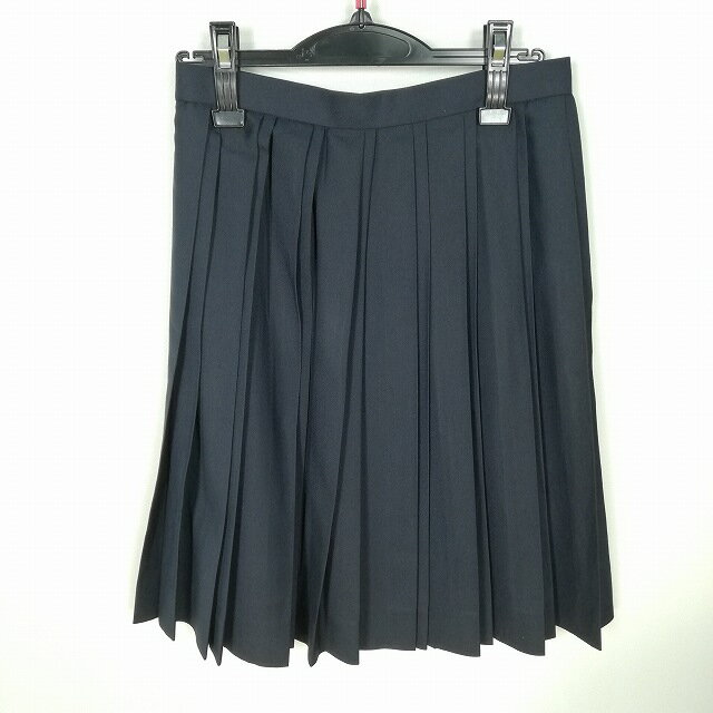 スクールスカート 夏物 w63-丈57 紺 中学 高校 プリーツ 学生服 制服 女子 中古 HK2634