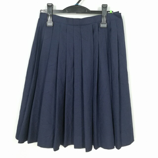 スクールスカート 冬物 w66-丈60 紺 中学 高校 プリーツ 学生服 制服 女子 中古 HK2901