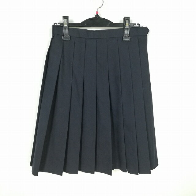 スクールスカート 冬物 w63-丈55 紺 千葉旭農業高校 プリーツ 学生服 制服 女子 中古 HK2905