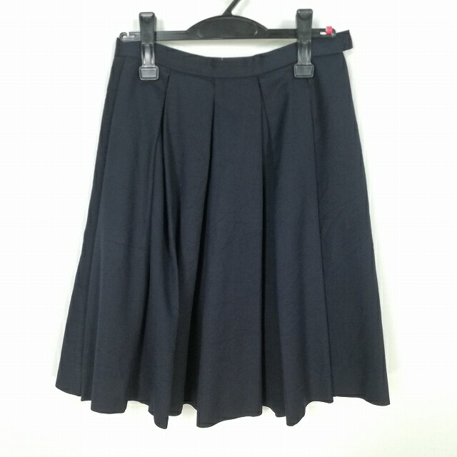 スクールスカート 冬物 w63-丈57 紺 中学 高校 プリーツ 学生服 制服 女子 中古 HK2907
