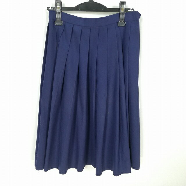 スクールスカート 冬物 w60-丈61 紺 中学 高校 プリーツ 学生服 制服 女子 中古 HK2976
