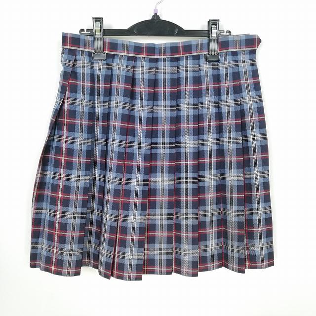 スクールスカート 大きいサイズ 冬物 w75-丈51 チェック 中学 高校 プリーツ 学生服 制服 女子 中古 HK2985