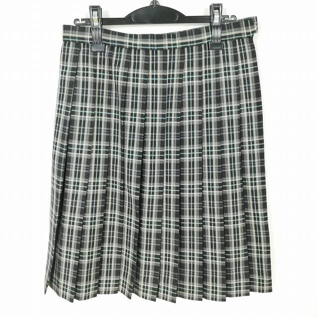 スクールスカート 冬物 w66-丈58 チェック 中学 高校 プリーツ 学生服 制服 女子 中古 HK2994