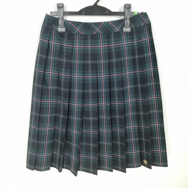 スクールスカート 夏物 w66-丈59 チェック 中学 高校 プリーツ 学生服 制服 女子 中古 HK3011
