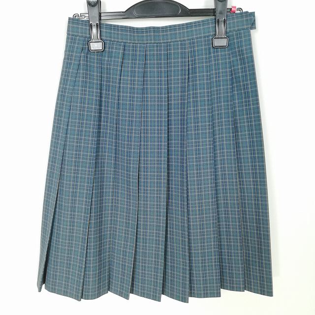 スクールスカート 夏物 w63-丈56 チェック 中学 高校 プリーツ 学生服 制服 女子 中古 HK3026