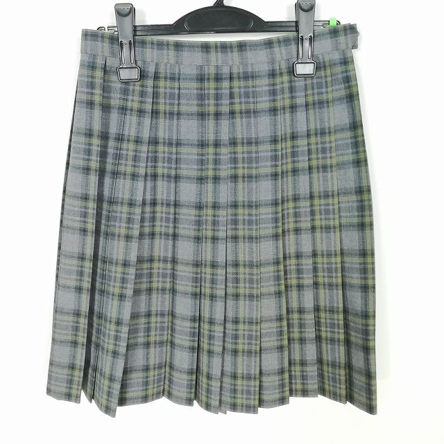 スクールスカート 夏物 w66-丈53 チェック 中学 高校 プリーツ 学生服 制服 女子 中古 HK3031