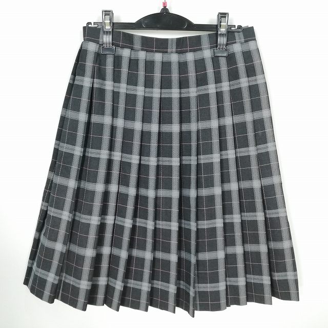 スクールスカート 冬物 w63-丈59 チェック 中学 高校 プリーツ 学生服 制服 女子 中古 HK3079