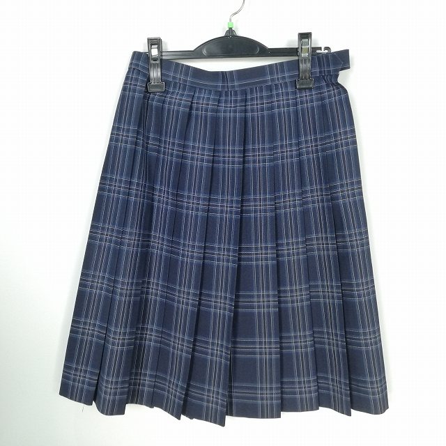 スクールスカート 夏物 w66-丈59 チェック 神奈川中央大学付属横浜中学高校 プリーツ 学生服 制服 女子 中古 HK3090