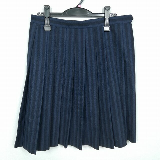 スクールスカート 大きいサイズ 冬物 w72-丈57 ストライプ 中学 高校 プリーツ 学生服 制服 女子 中古 HK3201