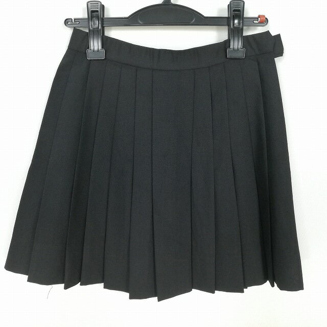 スクールスカート 夏物 w60-丈41 黒 中学 高校 ミニ丈 プリーツ 学生服 制服 女子 中古 HK3267