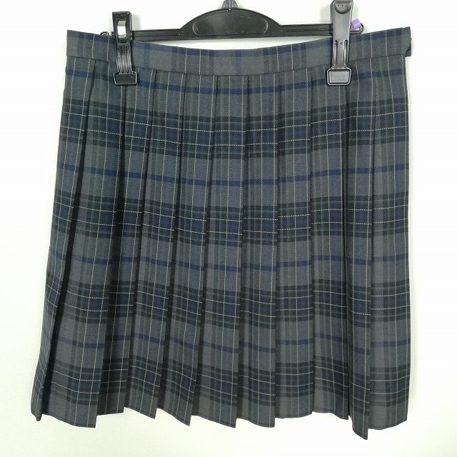 スクールスカート 大きいサイズ 冬物 w75-丈50 チェック 中学 高校 プリーツ 学生服 制服 女子 中古 HK8388