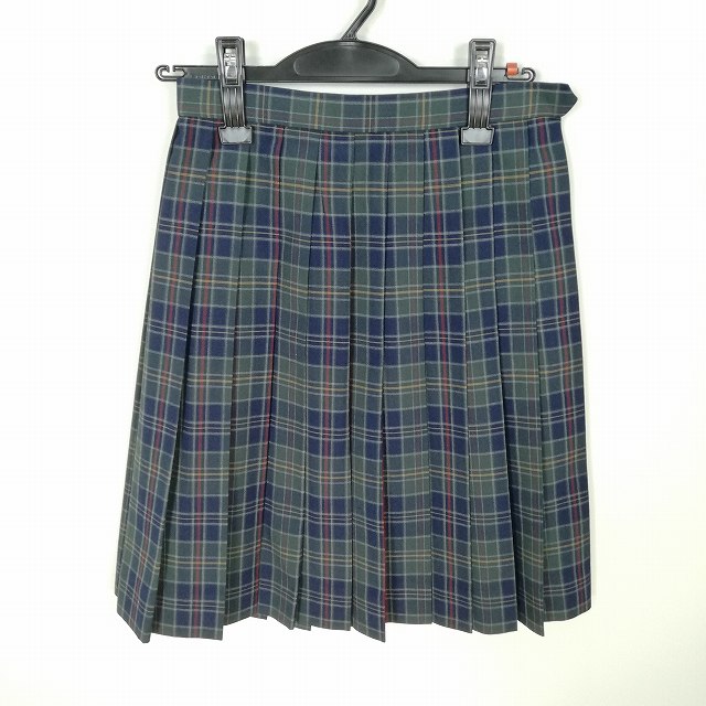 スクールスカート 夏物 w60-丈53 チェック 中学 高校 プリーツ 学生服 制服 女子 中古 HK8846