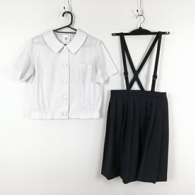 ブラウス スカート 上下2点セット L 富士ヨット 夏物 女子 学生服 中学 高校 白 制服 中古 ランクC NA6529