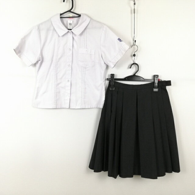 ブラウス スカート 上下2点セット 165 夏物 女子 学生服 鹿児島国分高校 白 制服 中古 ランクC NA9100