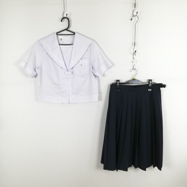 セーラー服 スカート 上下2点セット 夏物 白3本線 女子 学生服 中学 高校 白 制服 中古 ランクC EY2440