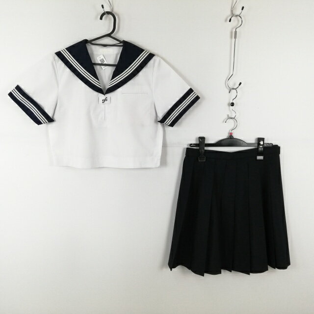セーラー服 スカート 上下2点セット トンボ 夏物 白3本線 女子 学生服 中学 高校 白 制服 中古 ランクC EY6410