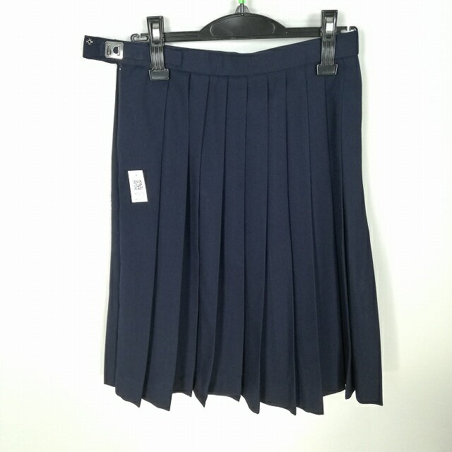 スクールスカート 冬物 w66-丈59 紺 中学 高校 プリーツ 学生服 制服 女子 中古 HK2675