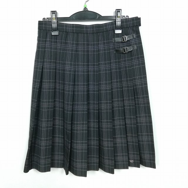 スクールスカート 冬物 w66-丈59 チェック 静岡富岳館高校 プリーツ 学生服 制服 女子 中古 HK3159