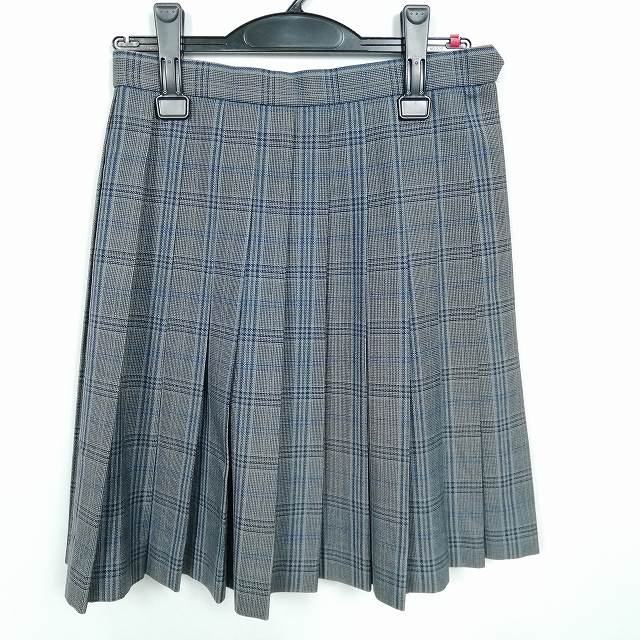 スクールスカート 冬物 w63-丈51 チェック 中学 高校 プリーツ 学生服 制服 女子 中古 HK3170