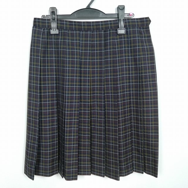スクールスカート 大きいサイズ 冬物 w72-丈59 チェック 中学 高校 プリーツ 学生服 制服 女子 中古 HK3185