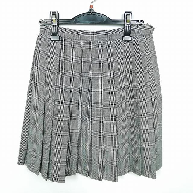 スクールスカート 夏物 w60-丈48 チェック 中学 高校 プリーツ 学生服 制服 女子 中古 HK3207