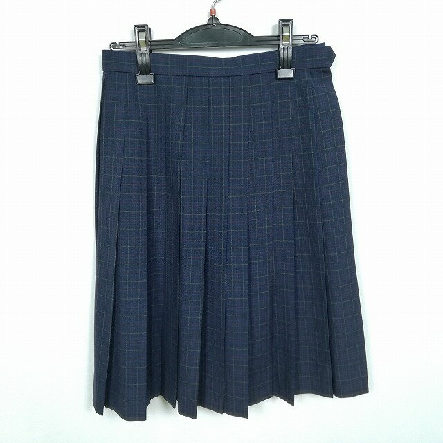 スクールスカート 夏物 w60-丈59 チェック 中学 高校 プリーツ 学生服 制服 女子 中古 HK3224