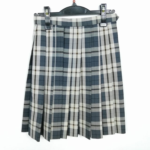 スクールスカート 冬物 w60-丈51 チェック 中学 高校 プリーツ 学生服 制服 女子 中古 HK3241