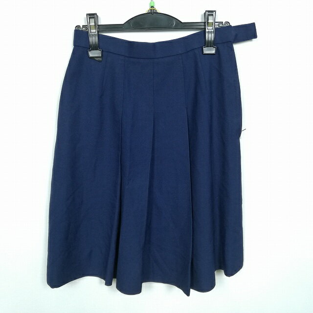 スクールスカート 冬物 w69-丈56 紺 中学 高校 プリーツ 学生服 制服 女子 中古 HK3250