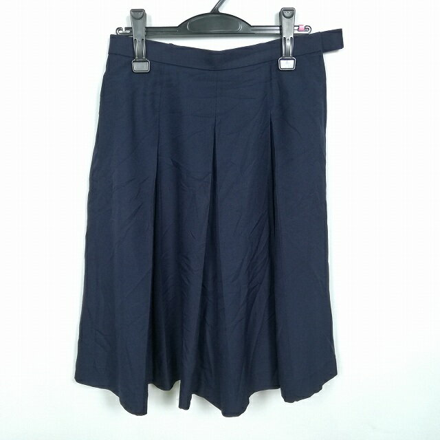 スクールスカート 大きいサイズ 冬物 w72-丈63 紺 中学 高校 プリーツ 学生服 制服 女子 中古 HK3264