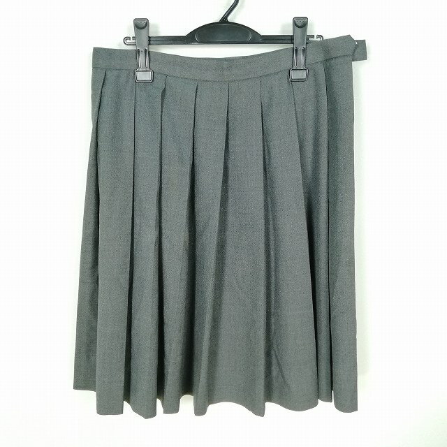 スクールスカート 大きいサイズ 冬物 w80-丈61 グレー 中学 高校 プリーツ 学生服 制服 女子 中古 HK3299