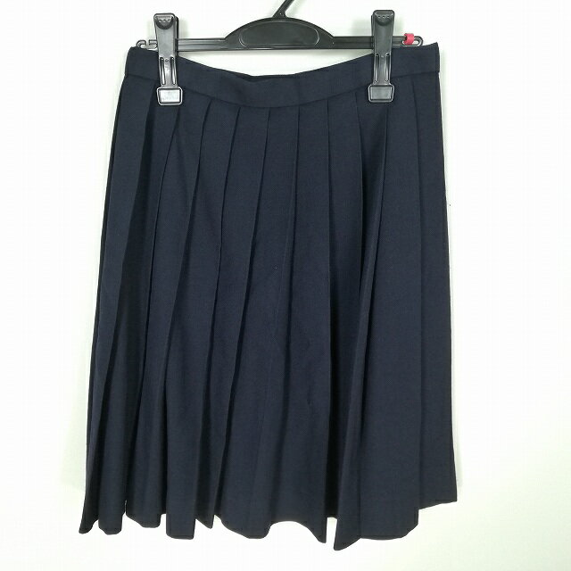 スクールスカート 冬物 w63-丈56 紺 中学 高校 プリーツ 学生服 制服 女子 中古 HK3305