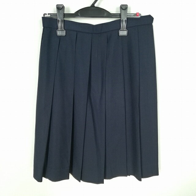 スクールスカート 冬物 w63-丈58 紺 中学 高校 プリーツ 学生服 制服 女子 中古 HK3306