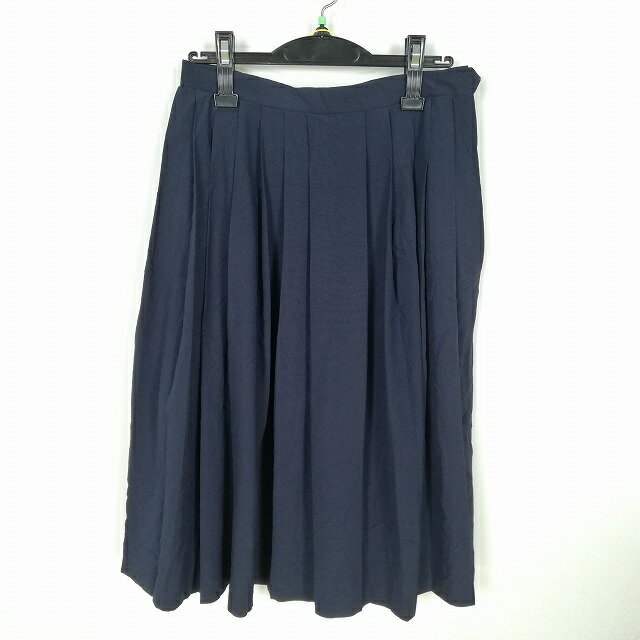 スクールスカート 夏物 w66-丈67 紺 中学 高校 プリーツ 学生服 制服 女子 中古 HK3323