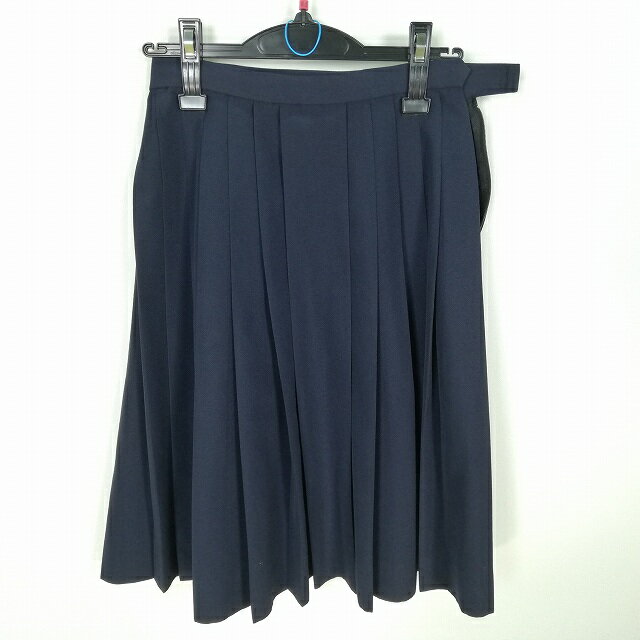 スクールスカート 夏物 w63-丈58 紺 中学 高校 プリーツ 学生服 制服 女子 中古 HK3326