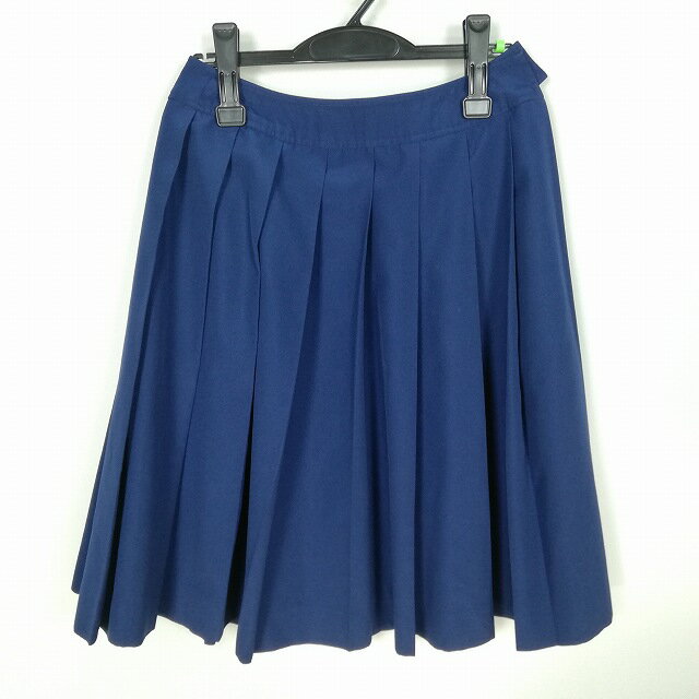 スクールスカート 夏物 w63-丈59 紺 中学 高校 プリーツ 学生服 制服 女子 中古 HK3338