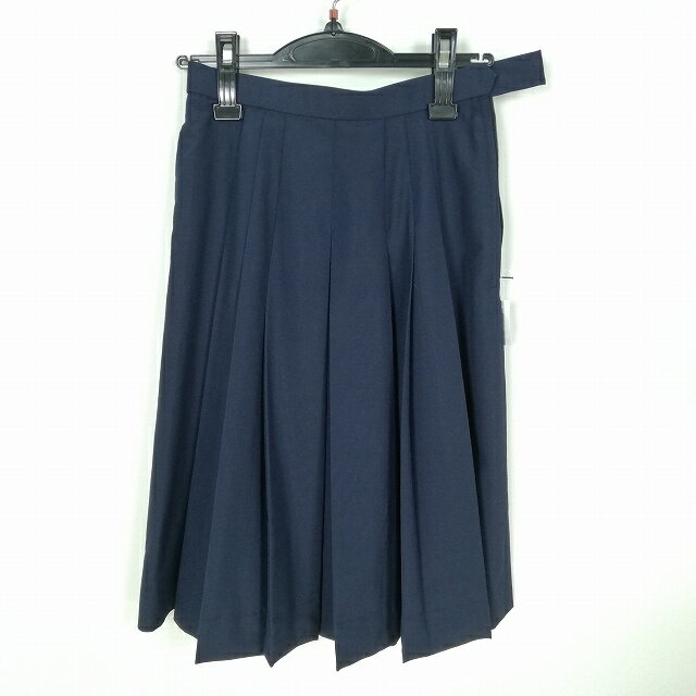 スクールスカート 夏物 w62-丈59 紺 中学 高校 プリーツ 学生服 制服 女子 中古 HK3342