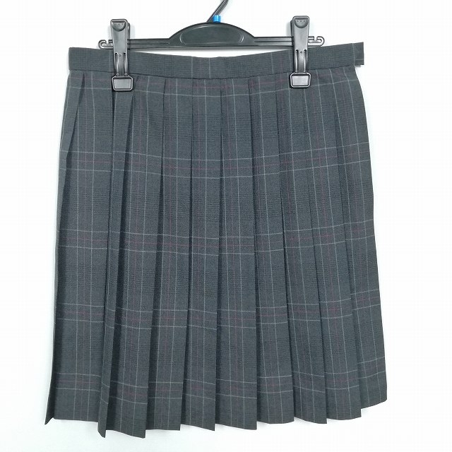 スクールスカート 大きいサイズ 夏物 w78-丈58 チェック 中学 高校 プリーツ 学生服 制服 女子 中古 HK3382