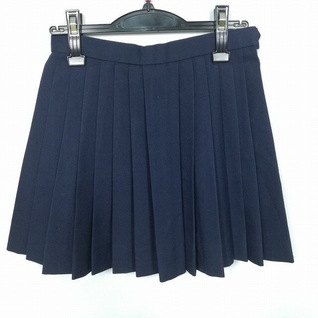 スクールスカート 冬物 w63-丈40 紺 中学 高校 ミニ丈 プリーツ 学生服 制服 女子 中古 HK3475