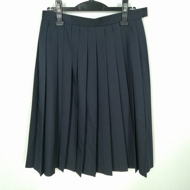 スクールスカート 冬物 w66-丈63 紺 中学 高校 プリーツ 学生服 制服 女子 中古 HK9601