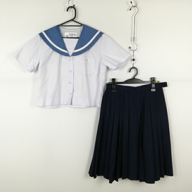 セーラー服 スカート 上下2点セット LL 夏物 白1本線 女子 学生服 沖縄南風原中学 白 制服 中古 ランクC NA1802