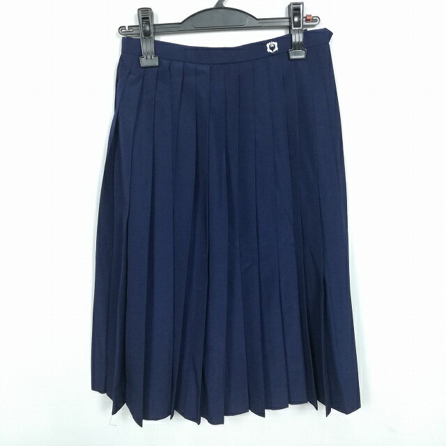 スクールスカート 夏物 w60-丈66 紺 中学 高校 プリーツ 学生服 制服 女子 中古 HK3418