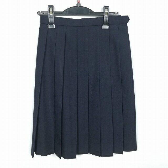 スクールスカート 冬物 w60-丈59 紺 中学 高校 プリーツ 学生服 制服 女子 中古 HK3431