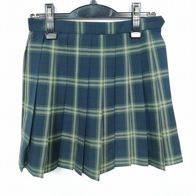 スクールスカート 夏物 w60-丈41 チェック 中学 高校 ミニ丈 プリーツ 学生服 制服 女子 中古 HK3440