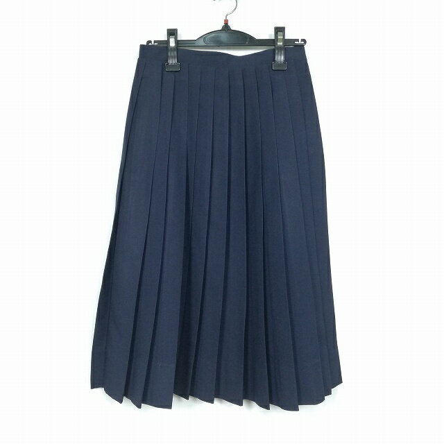 スクールスカート 冬物 w64-丈69 紺 中学 高校 プリーツ 学生服 制服 女子 中古 HK3488