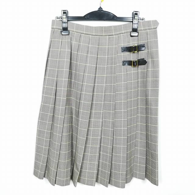 スクールスカート 冬物 w69-丈63 チェック 中学 高校 プリーツ 学生服 制服 女子 中古 HK3497