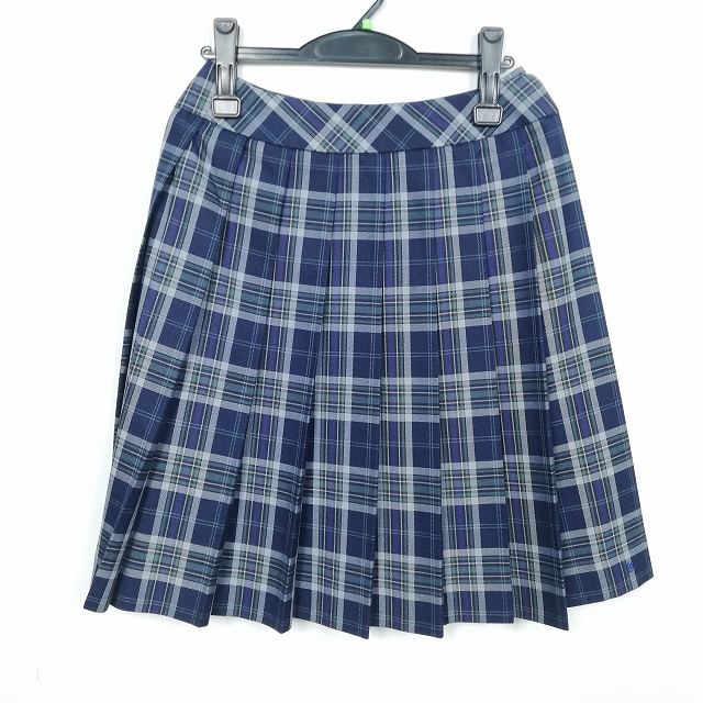 スクールスカート 冬物 w66-丈56 チェック 中学 高校 プリーツ 学生服 制服 女子 中古 HK3545