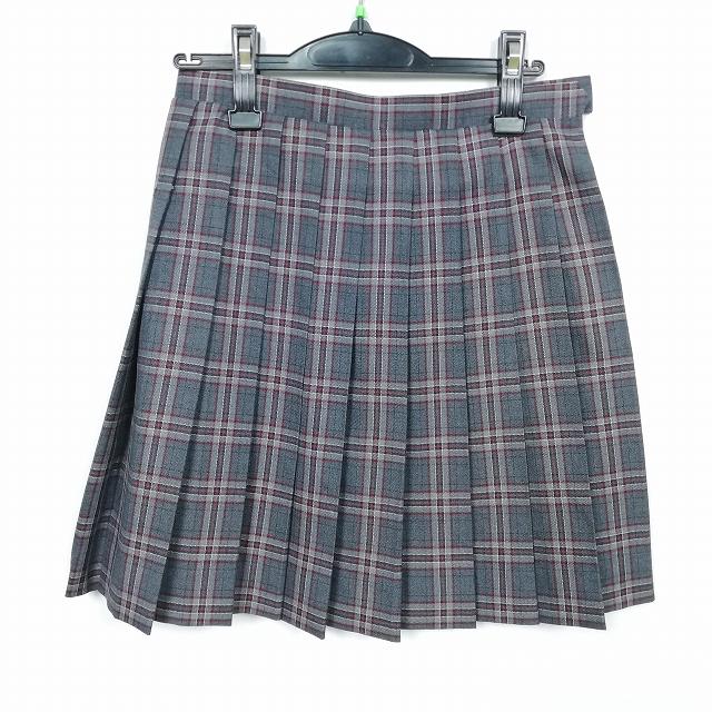 スクールスカート 冬物 w66-丈49 チェック 中学 高校 プリーツ 学生服 制服 女子 中古 HK3546